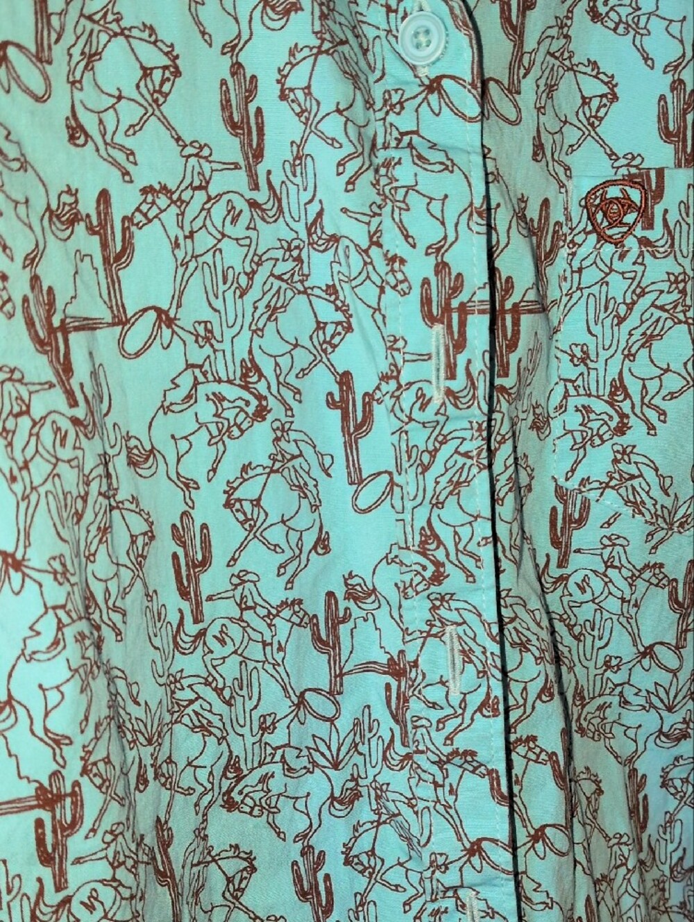 Ariat Turquoise Western Print Fitted Button-Down Shirt - Picture 3 of 5